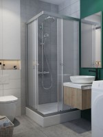 Radaway Projecta C 80x80 cm szögletes, tolóajtós zuhanykabin, Fabric (intim, nem átlátszó) üveggel, 