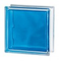 1919  8 W Brilly Kék anyagában színezett, átlátszó, hullámos üvegtégla 19x19x8 cm